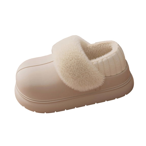 Beige Ladies Warm Fleece Lined Indoor Slippers Thick Sole Non-Slip Home Sandals Fall Winter Cozy Comfort Soft Fabric Closed Toe Perfect For Lounging