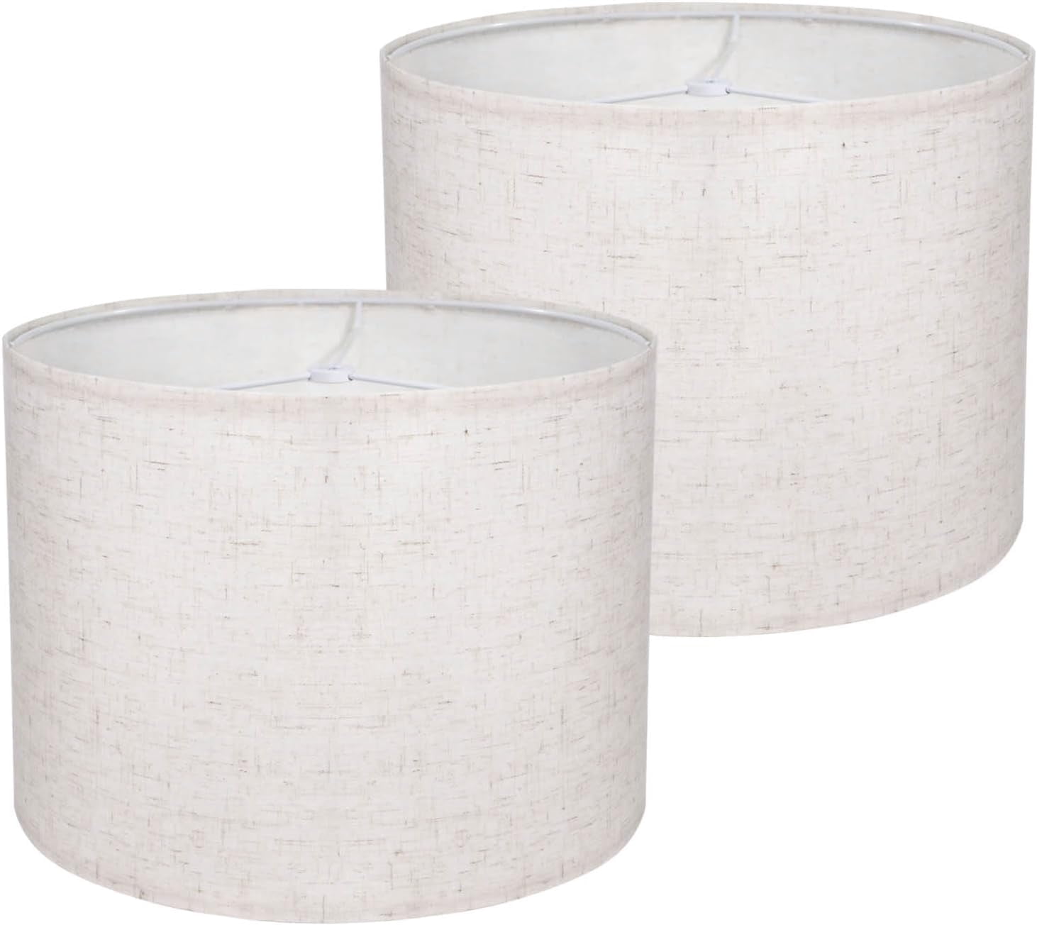 Beige Lamp Shades Set of 2, Medium Drum Lamp Shade 13"Top x 13"Bottom x 10"High(Spider), Lampshades Replacement for Table Lamps Floor Lamps, Natural Linen Hand Crafted, Easy Assembly Required