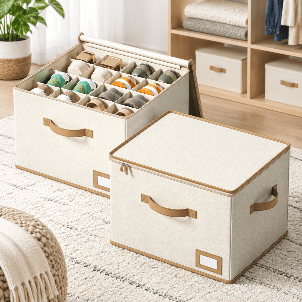 Beige Large 2 Pack Adjustable Shoe Rack Organizer for Wide Shoes and ...