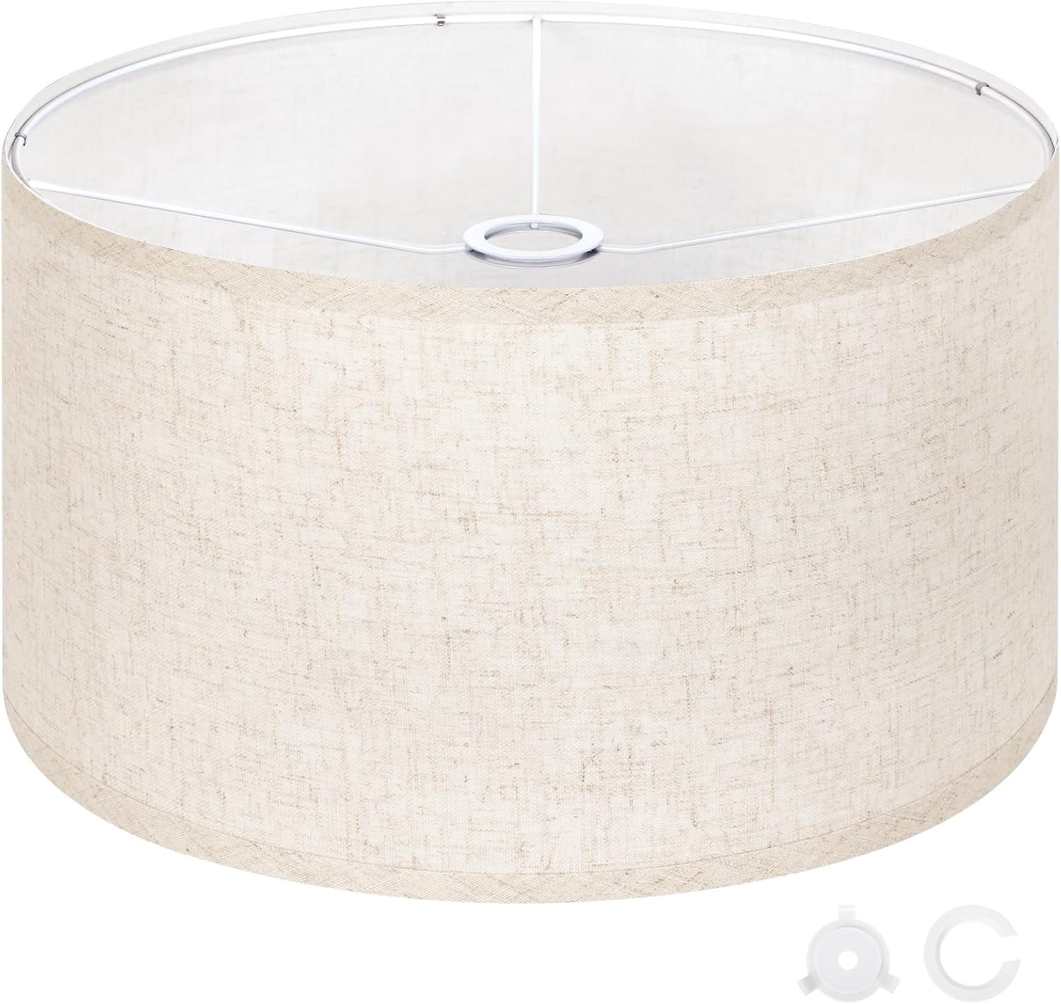 Beige Large Drum Lamp Shades for Floor Lamps, 17.5" Top x 17.5" Bottom x 10" High, Easy to Assemble, Replacement Linen Lampshades for Table Lamps & Bedside Lamps (1.65" Spider)