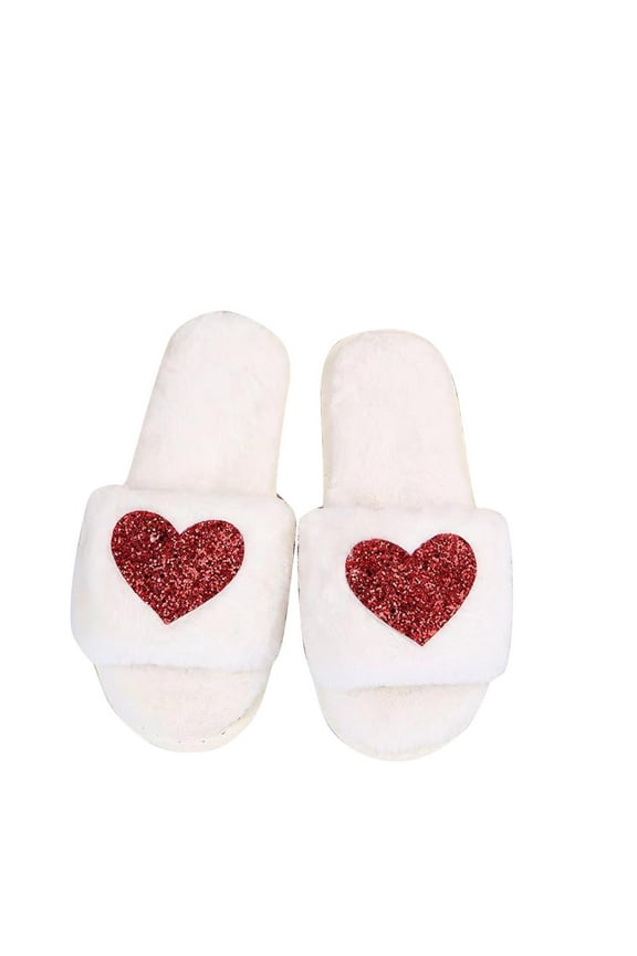 Beige Large Size Ladies Winter Warm Round Head Soft Sole Slippers With Heart And Diamond Ideal For Indoor Use