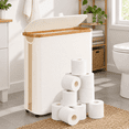 Beige Large Toilet Paper Storage Basket with Lid, Freestanding Bathroom ...