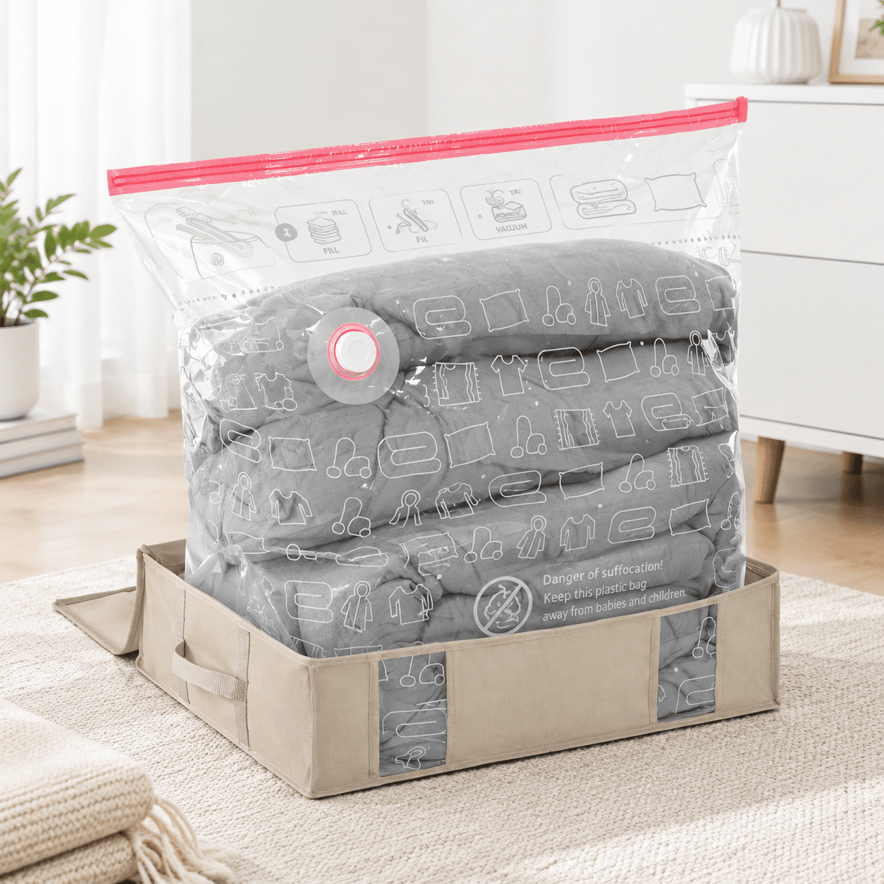 Somi Rigid Beige Large Vacuum Storage Bag Semi-Rigid Box Closet Organizer 145L ...