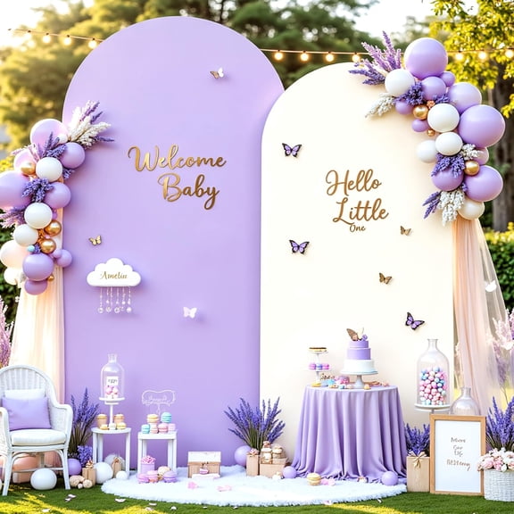 Beige and Lavender Photo Arch Backdrop Cover Set of 2 Spandex 7.2ft and 6ft Arch Covers Stretchy Backdrop Shower Arch Stand Covers for Girls Birthday Party Wedding Banquet Background
