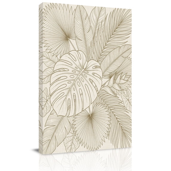 Beige Leaf Canvas Wall Art for Living Room, Retro Country Monstera Palm ...