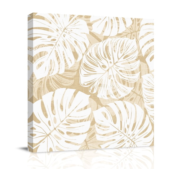 Beige Leaf Canvas Wall Art for Living Room, Tropical Country Watercolor ...