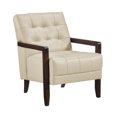 thumbnail image 1 of Beige Leather Chair With Back, Walnut Finish Frame Armchair, Wear And, 1 of 5