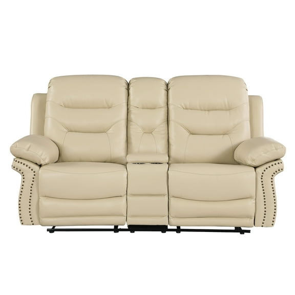 Beige Leather Console With Lumbar Support - Foam Padding, 8 Springs Stainless Steel, Aid
