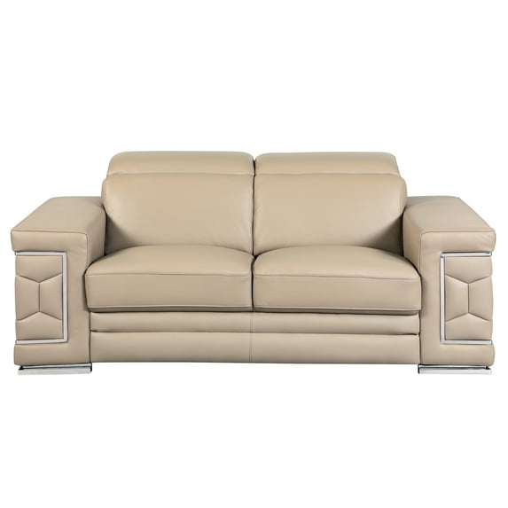 Beige Leather Couch With Solid Brazilian Wood Frame And Legs Base