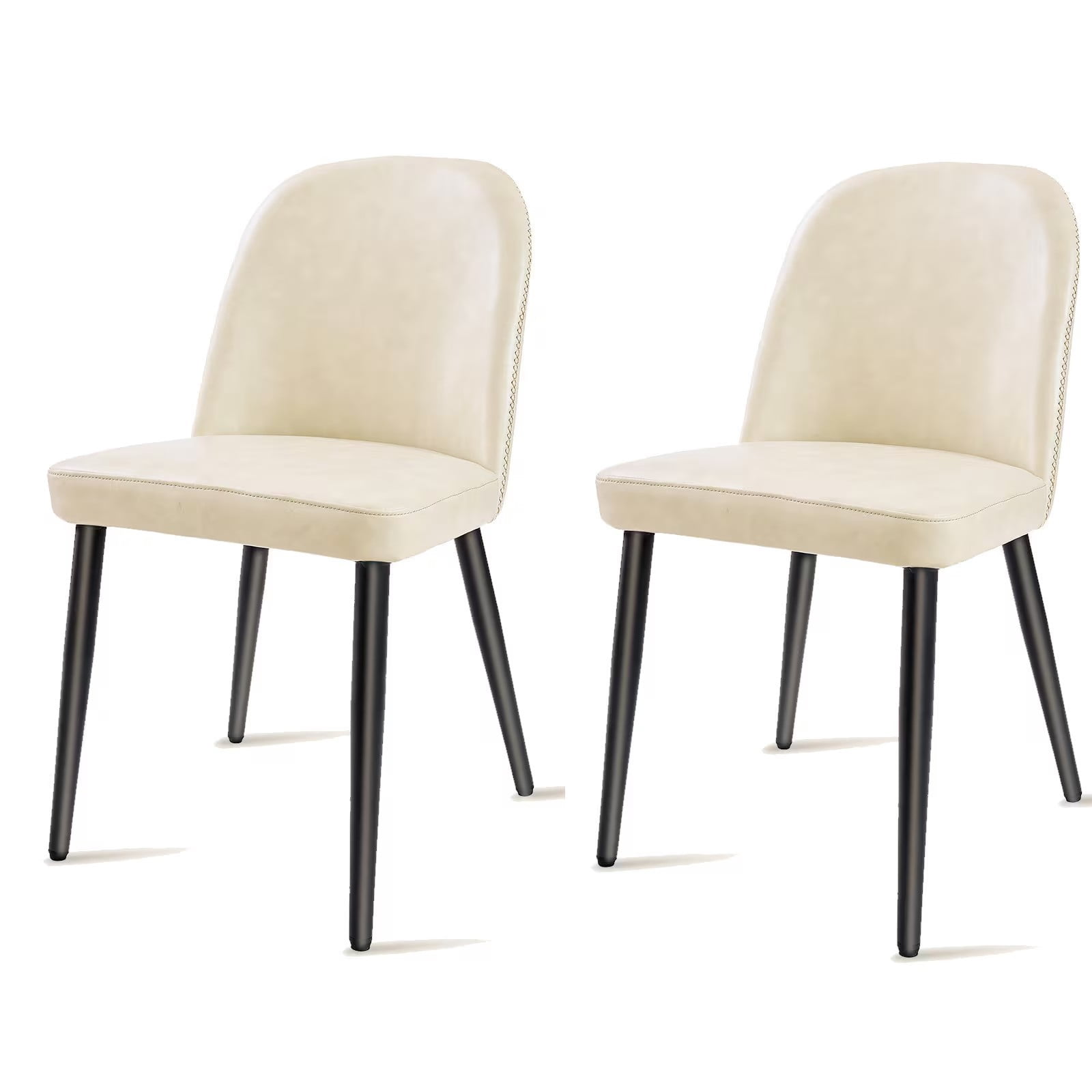 Beige Leather Dining Chairs Set of 2, Modern Upholstered Armless Kitchen Chairs with Metal Legs, Ergonomic Side Chairs for Dining Room, Restaurant, Living Room & Meeting Room