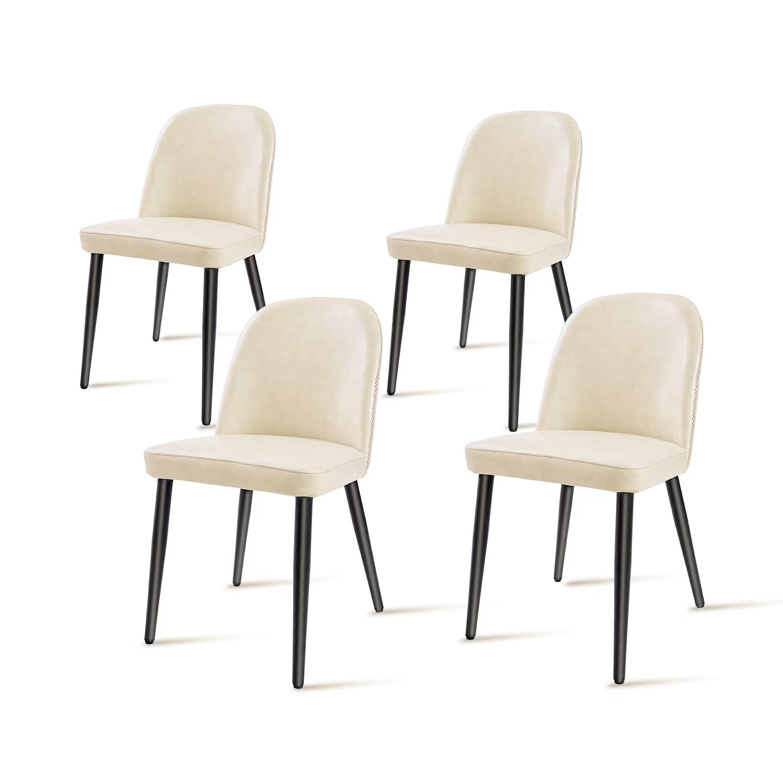 Beige Leather Dining Chairs Set of 4, Modern Upholstered Armless Kitchen Chairs with Metal Legs, Ergonomic Side Chairs for Dining Room, Restaurant, Living Room & Meeting Room