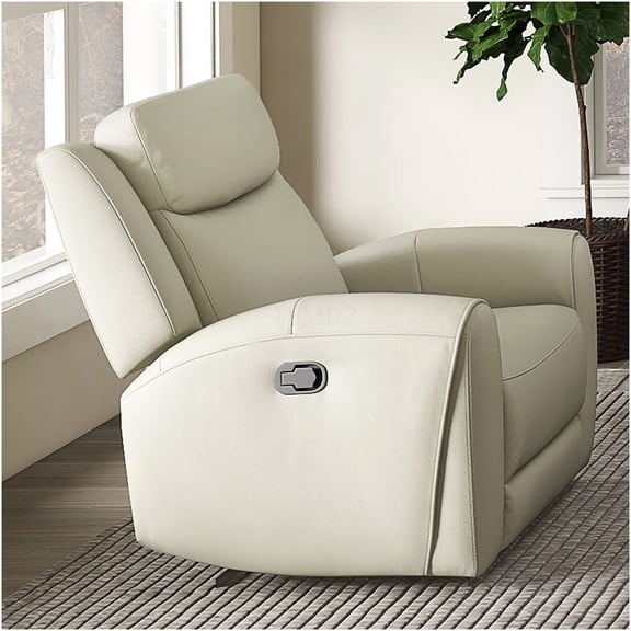 Beige Leather Manual Recliner Chair with Wide Seat, Transitional Design, High-Density Foam and Contour Arms for Living Room