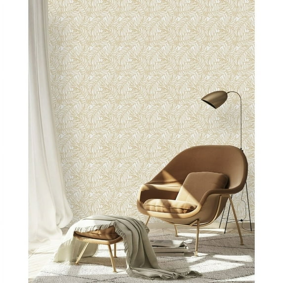 Beige Leaves Wallpaper Pre-Pasted - 25"W x 225"H