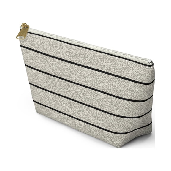 Beige Leopard Black Striped Makeup Bag Animal Print  Women's Cosmetic Bag