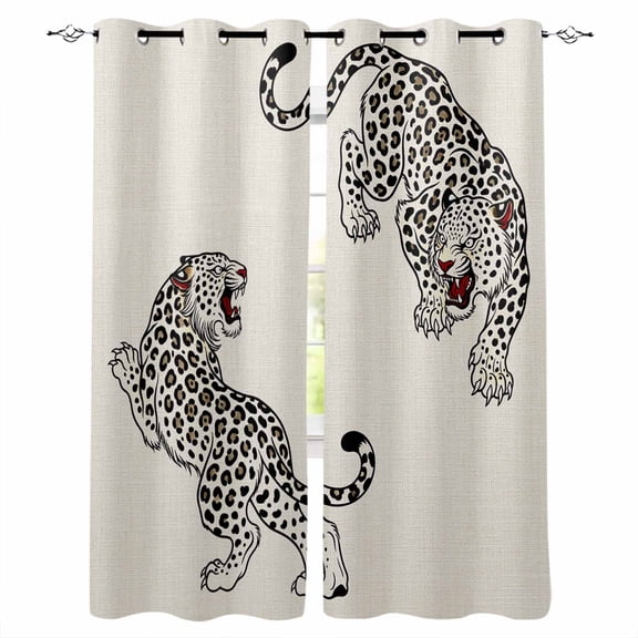 Beige Leopard Blackout Curtains 63 Inch Length Modern Style Wild Animal Rustic Linen Texture Thermal Insulated Window Curtain Window Drapes 2 Panels for Bedroom Living Room 42"Wx63"L