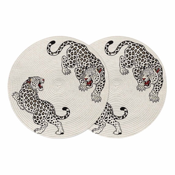 Beige Leopard Round Placemats Set of 2 Wild Animals Modern Rustic ...