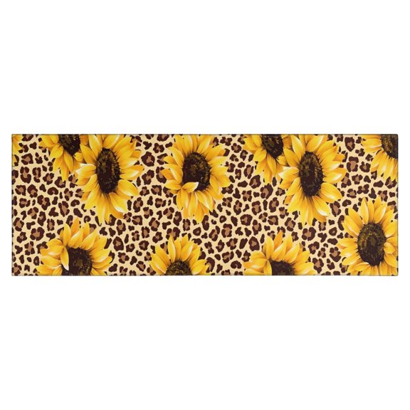 Beige Leopard Sunflower Pattern Kitchen Rug Mat,Kitchen Runner Rugs Non Skid Washable,Decorative Kitchen Floor Mats for Kitchen,Sink,Laundry,17"X47"