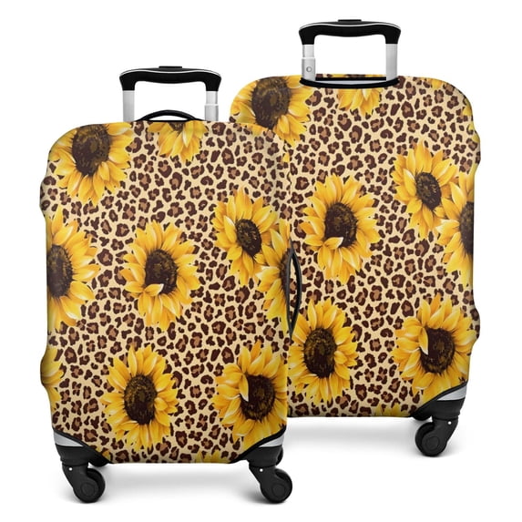 Beige Leopard Sunflower Pattern Luggage Cover Fashion Suitcase Cover Baggage Covers Fit 25-28 Inch Luggage (Go Travel)