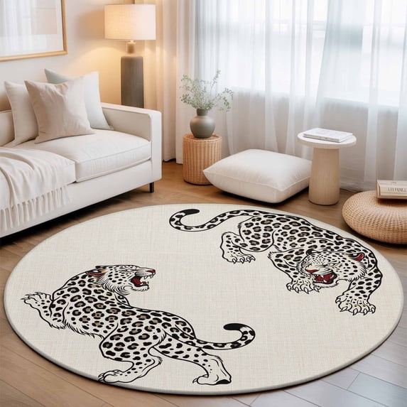 Beige Leopard Washable Round Area Rug 3 ft, Modern Style Wild Animal ...