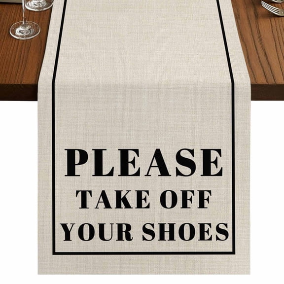 Beige Letter 70 Inch Table Runner, Modern Minimalist White Text Striped Farmhouse Dresser Scarf Cotton & Linen Tablerunner for Dining/Kitchen Island/Holiday Party Décor 13" x 70"