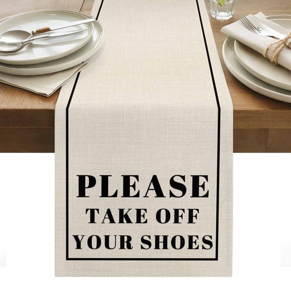 Beige Letter Table Runner - 120 Inch Long, Kitchen Dining Table Runner Dresser Scarves, Modern Minimalist White Text Striped Farmhouse Decor for Coffee Tables Wedding Party Banquet