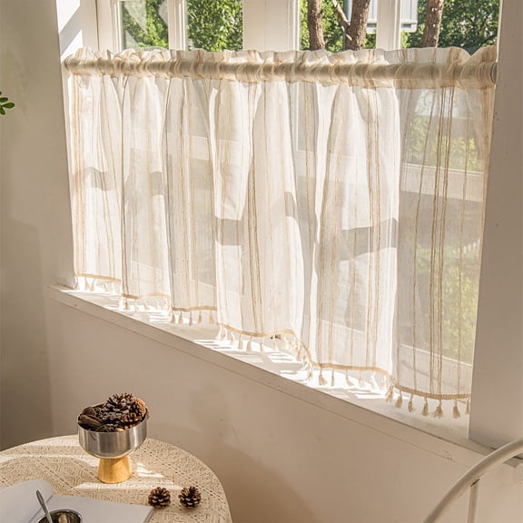 Beige Light Blocking Valance Curtain 57x23-Inch - Rod Pocket Short Curtain Panel for Small Kitchen Window - Thermal Insulated Polyester Bathroom Basement