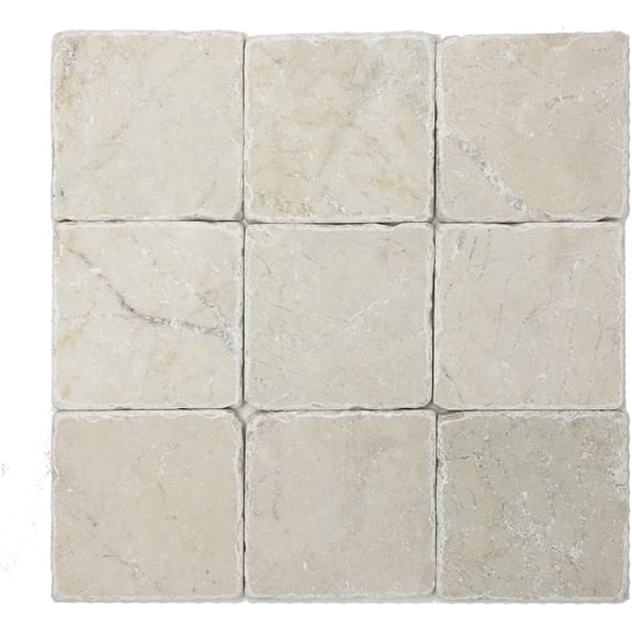 Beige (Light Cream) Marble 4 x 4 Tumbled Tile (Box of 5 Sq. ft.)