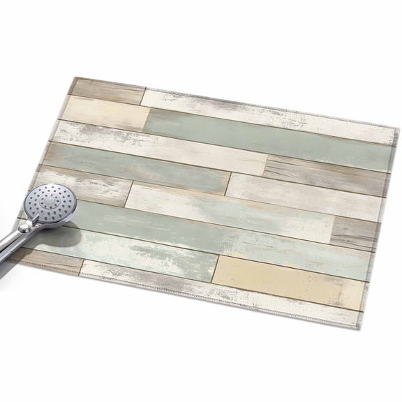 Beige Light Green Entryway Rug 2x3ft Washable Non Slip Bathroom Rug Low Pile Soft Indoor Floor Front Door Mat Farmhouse Wooden Striped Rectangle Area Rugs Carpet for Kitchen Office Dining Room Home