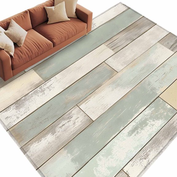 Beige Light Green Large Area Rugs for Bedroom Living Room, Soft Non Slip Carpet Bedside Rug, Farmhouse Wooden Striped Rectangular Floor Cover Kitchen Accent Rug 6'x9' for Dining Room/Office