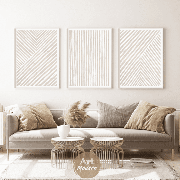 Beige Line Art Abstract Minimalist Poster Set, Poster Only