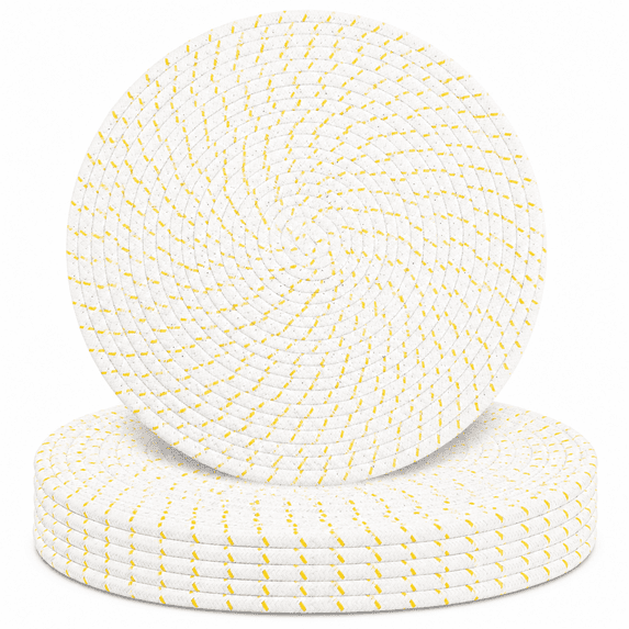 Beige Line Woven Cotton Rope Round Table Placemats Set of 6, 13 Inch ...