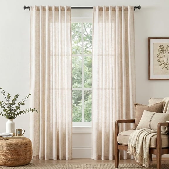 Beige Linen Blend Curtains 84 Inches Length 2 Panels for Bedroom Living Room Light Filtering 50 Wide Natural Farmhouse Drapes with Rod Pocket Back Tab (50W x 84L Ecru)