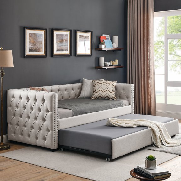 Beige Linen Covered / Accommodate Guests with Twin Beds