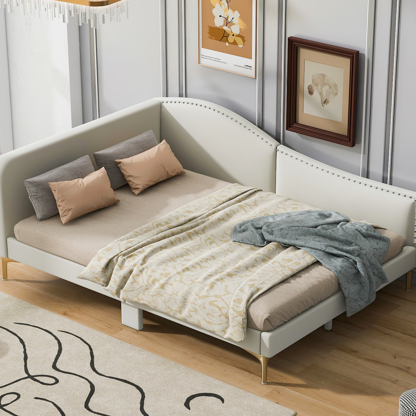 Beige Linen Daybed with High - Quality Frame / Fits in Living Rooms ...