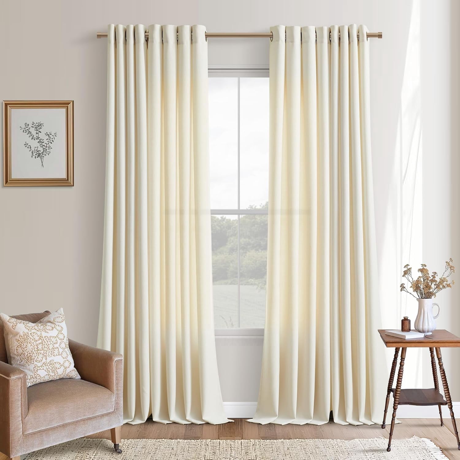 Beige Linen Extra Long Curtains 120 Inch Length for Living Room 2