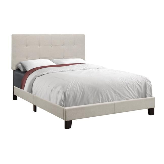 Full Size Beige Linen Upholstered Bed with Tufted Headboard