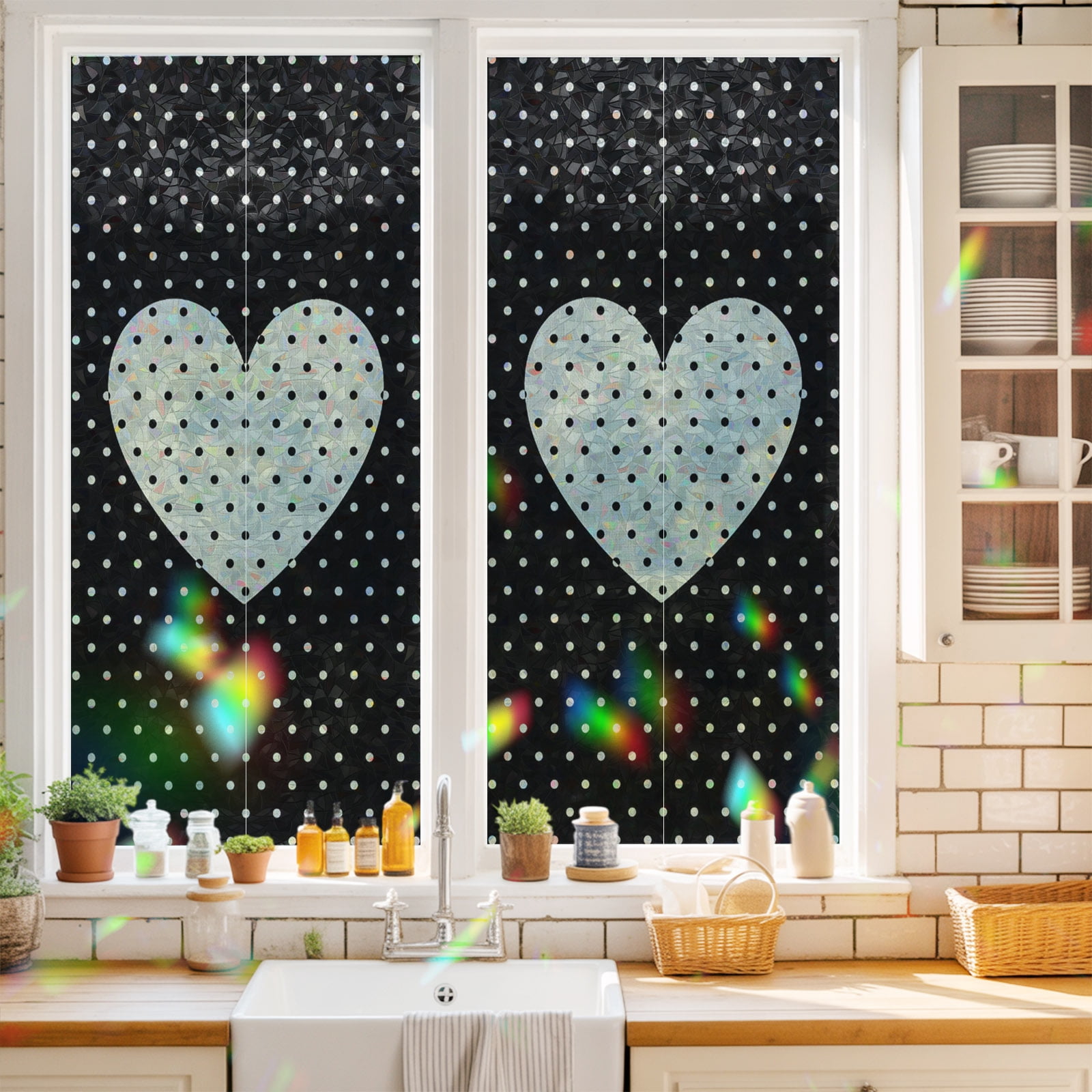 Beige Linen Heart Dots Window Privacy Film,Decorative Windows Static ...