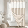 thumbnail image 1 of Psoiuetr Beige Linen Shower Curtain No Hook with Snap-in Fabric Liner Hotel Shower Curtain with See Through Top Window 72" W x 75" L, 1 of 6