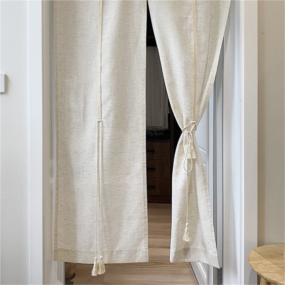 Beige Linen Split Panel Curtain with Tassel Tie-Backs