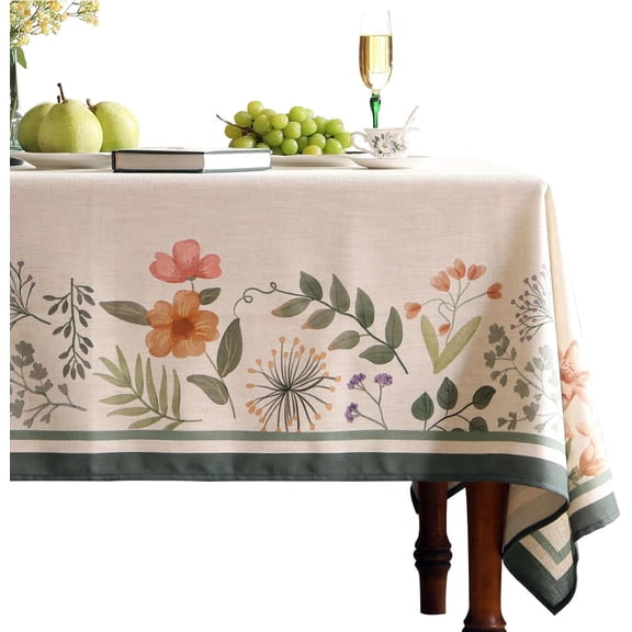 Beige Linen Square Tablecloth,Vintage French Shabby Chic Floral Wrinkle Free Table Cloth,Decor Table Cover for Kitchen,Dining,Party,Home,Christmas,Thanksgiving,67"*67"-Manolya
