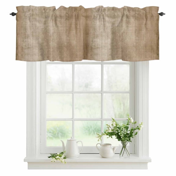 Beige Linen Valances for Windows, Rod Pocket Kitchen Valance Curtains - Soft & Washable Small Window Treatment for Living Room, Bathroom, Solid Color Texture 42x12inch, 1 Panel