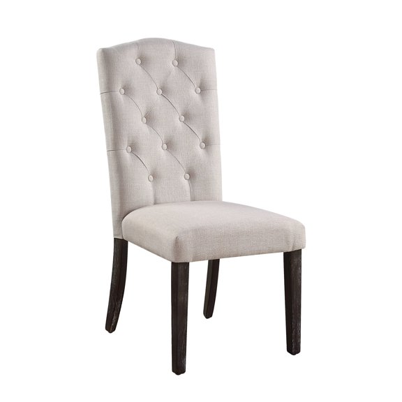 Beige Linen & Weathered Dining Chairs (2 Chairs) - Foam Filled Back For Support 2 Tapered Legs, Comfortable And Seating