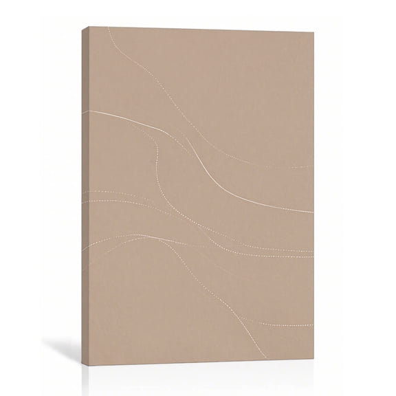 Beige Linework Wall Art Minimalist Abstract Canvas Print Flowing White Lines Gallery Wrapped Canvas Bedroom Decor 8"L x 12"W