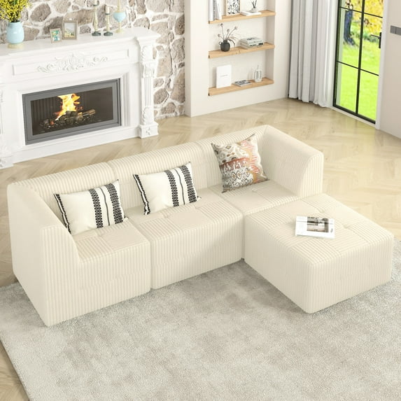 Beige Living Area Sleeper Sectional Couch, L Shape - Minimalist Design, Comfy With Spacious Seating, Soft Fabric Modular Room In Modern Style, No Assembly Required