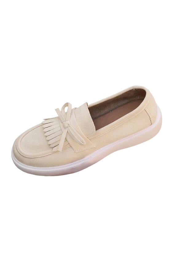 Beige Loafers For Women Flat Tassel Decor Slip On Comfortable Casual Summer Spring Walking Shoes Lightweight Breathable Soft Sole Size 36
