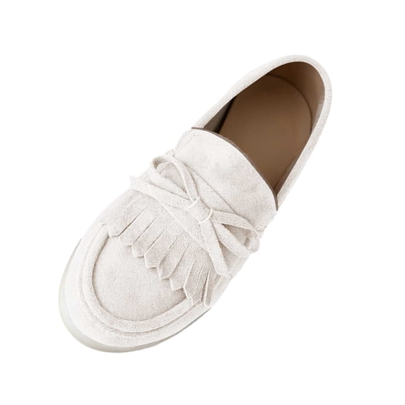 Beige Loafers For Womens Round Toe Flat Sole Slip On Bow Detail Solid Color Design For Casual Indoor Outdoor Wear In Spring And Fall Seasons Size 38