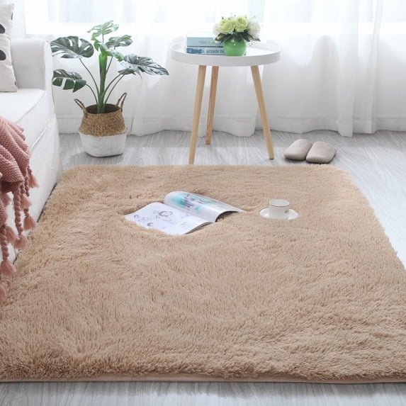Beige Long-Pile Shaggy Rug – M Size Soft Plush Carpet for Bedroom & Living Room – Non Slip Furry Area Rug – Great for Summer & Dorm Room