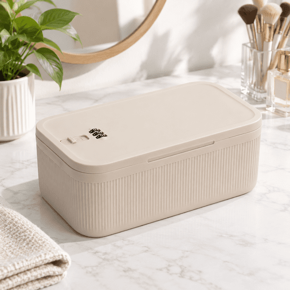 Beige M 3-Digit Code Lockable Storage Chest for Medication, Personal ...