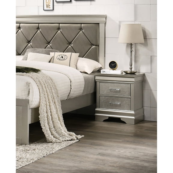 Beige Main Color - Crystal Tufted Style - Bedroom Furnishing - Alluring Nightstand