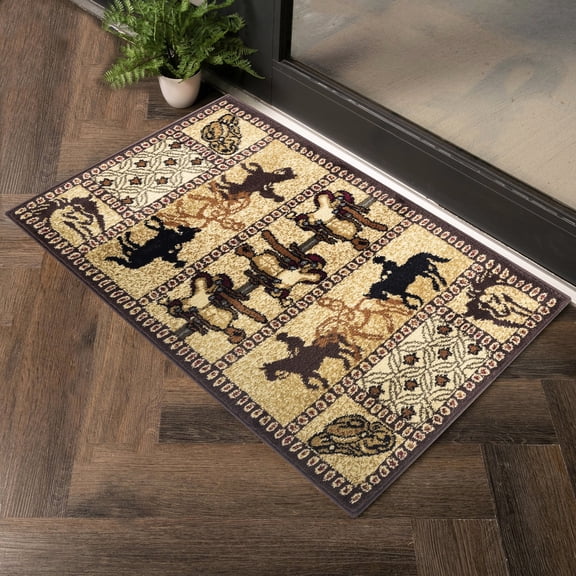 Beige Main Color - Sunset and Cowboy Motif - Entryways and Under Tables - Kid & Pet Suitable